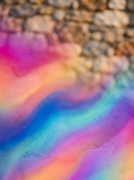 Vibrant Rainbow Swirls Against Textured Stone Background.