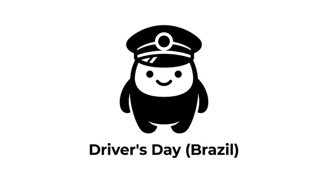 Minimalist icon of a cute driver character wearing a cap for Driver Day celebration in Brazil on a white background