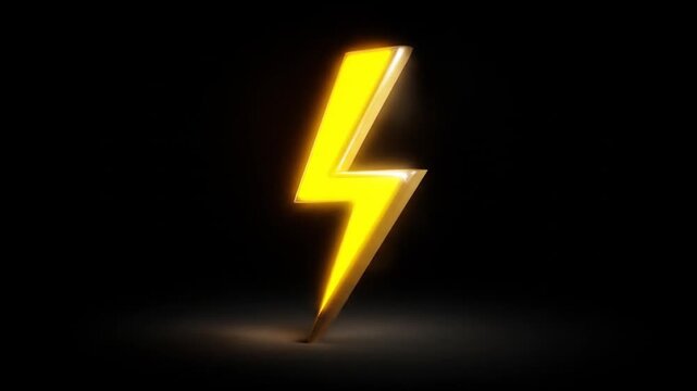 Bright yellow lightning bolt isolated on dark background energy concept