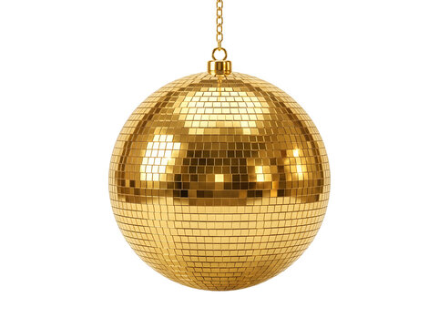 Golden disco ball isolated on transparent background