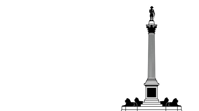 A minimalist black and white illustration of Nelsons Column in London.