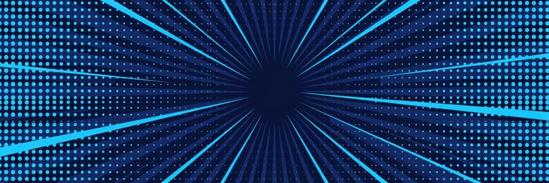 Abstract dark blue comic book style background with radial speed lines and halftone dot patterns
