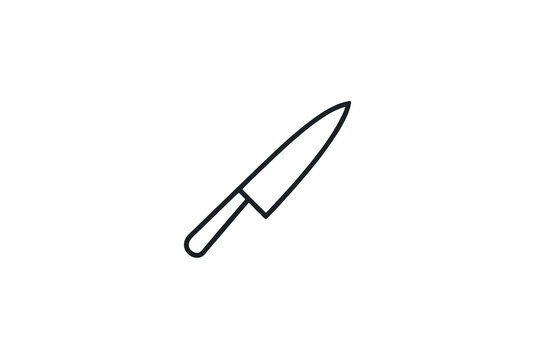 Chef knife black outline icon for kitchen tools and cooking utensils with sharp blade on transparent background