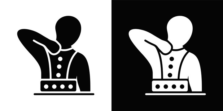 Posture Correction Therapy Icon White And Black Background Style