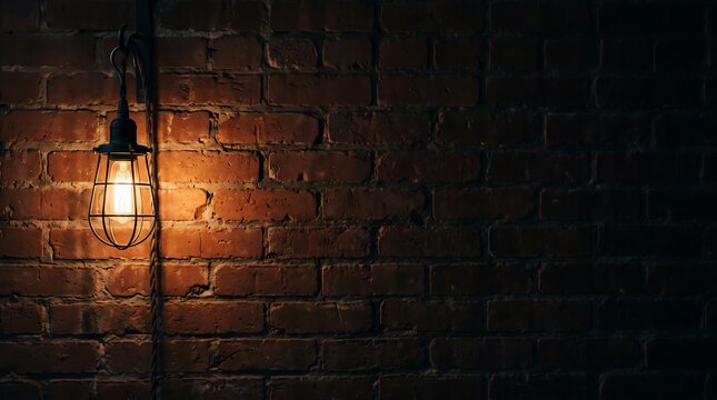 Dark Rustic Brick Wall Illuminated by Yellow Industrial Light