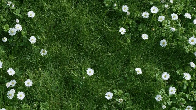 Growth mindset concept showing fresh daisies emerging through lush green grass, symbolizing continuous learning and new career opportunities in nature