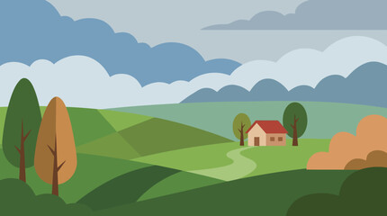 Fototapeta premium House on green rolling hills.