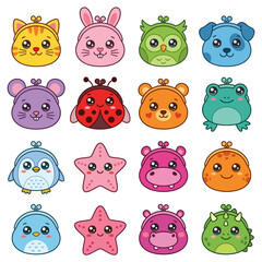 Fototapeta premium Cartoon animal faces icons set.