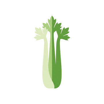 Stylized flat vector illustration of a fresh green celery stalk with leaves, depicted on a clean white background.