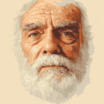 A close-up portrait of a wise elderly man with a detailed expression and a long white beard.