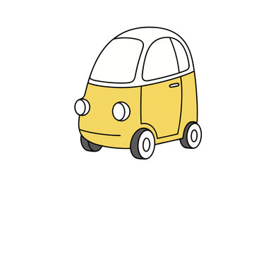 Cartoon yellow and white microcar