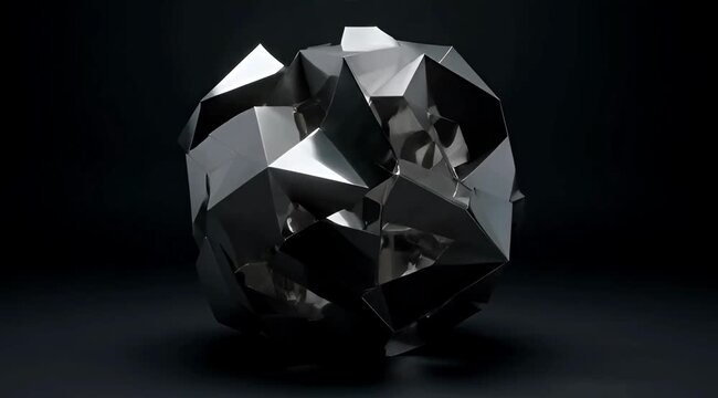 Abstract geometric sculpture highly reflective metallic 3D modern minimalist art design