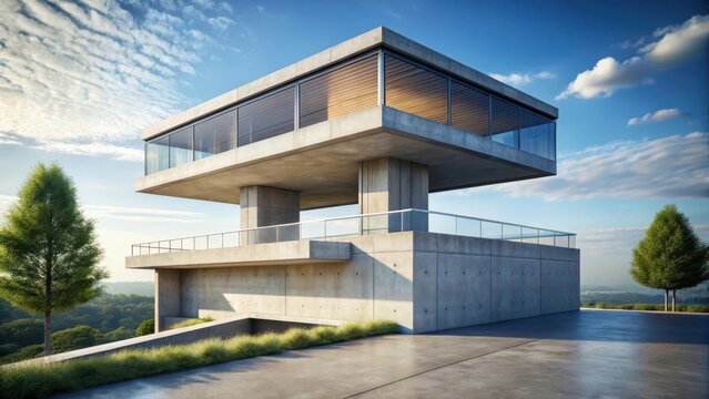 A sleek modern sightseeing platform perched atop a concrete pillar with a flawless grey xxl faade