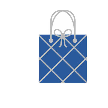 Blue shopping bag with gray pattern and bow