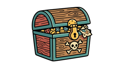 Treasure Chest Full of Gold Coins and Jewels, Pirate Symbol © Bolu