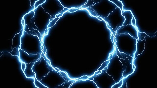 青雷の円形フレームが回転する発光背景動画