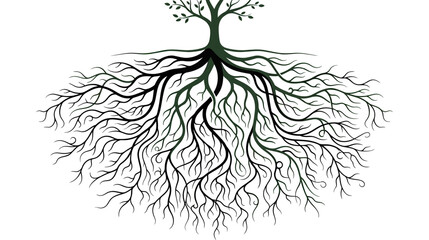 Intricate Tree Roots System and Trunk on White Background © Aziz