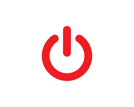 Power on button icon for digital devices. Bright red start symbol for apps and electronics.