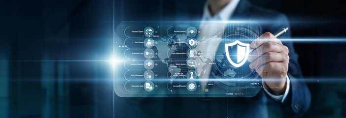 Security analyst monitoring threat vectors on a virtual screen. Detecting malicious intrusions in real-time to neutralize cyber attacks and protect critical infrastructure from data breaches. © CyberFrame