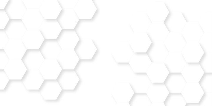 White hexagon bee cube element grid tiles emboss seamless pattern white paper texture futuristic business. vector honeycomb web banner texture background.