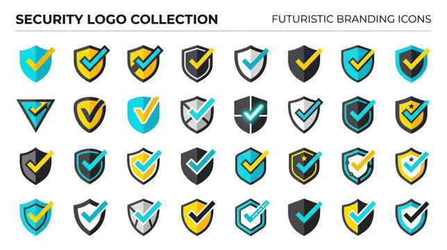 Security Logo Collection, Futuristic Shield Icons, Protection Symbols, Cyber Security, Vector Icons