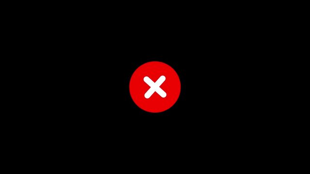 A simple white cross symbol is displayed within a solid red circular background against a completely black backdrop representing an incorrect choice or cancellation