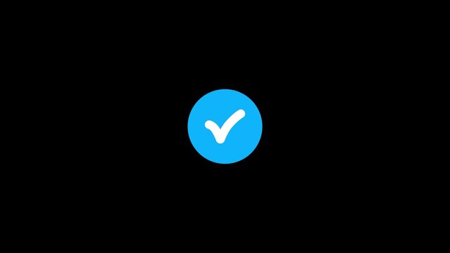White Check Mark Inside a Bright Blue Circle on a Black Background Representing Verification Confirmation Success and Completion with Simple Flat Style