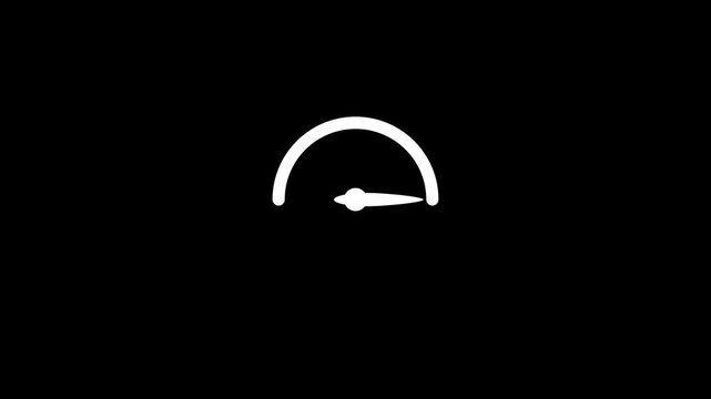 A stark white minimalist of a speedometer or gauge with a needle pointing towards the lower left quadrant against a pure black background, representing speed, performance, or measurement