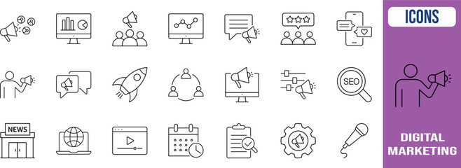 Digital marketing business vector icons. megaphone icon set, seo icon set, rocket icon set © Drubo