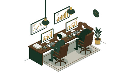 Fototapeta premium Two business professionals analyzing financial data in a modern office