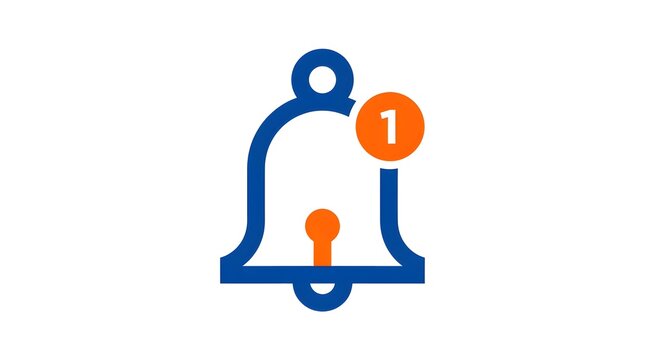 Notification bell icon with alert symbol in vector style