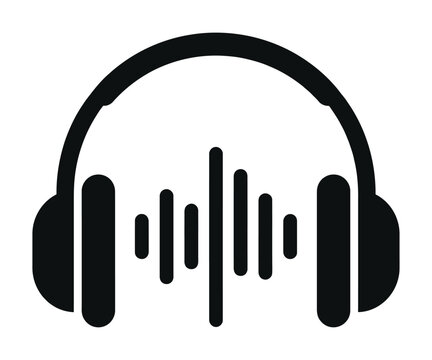 Audio headphones with sound wave frequency spectrum vector icon silhouette