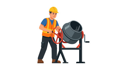 Fototapeta premium Construction Worker with Cement Mixer Vector Illustration