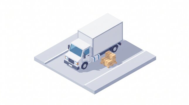 Isometric illustration of a commercial white delivery truck