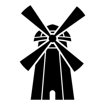 Black silhouette icon of a traditional windmill with four blades on a white background