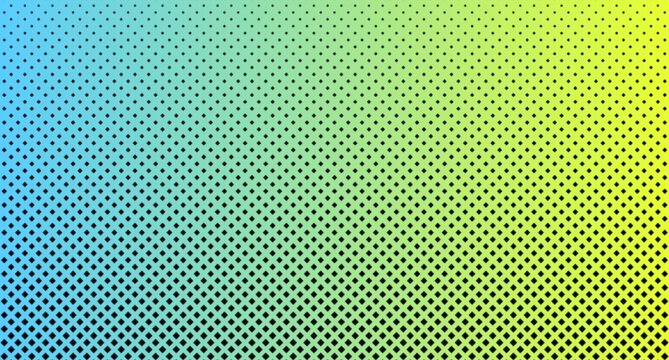 Blue and yellow halftone gradient background with dot pattern texture for comic pop art banner and abstract vector backdrop
