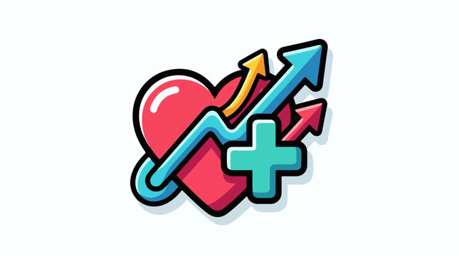 Heart symbol with upward trending arrows and a plus sign