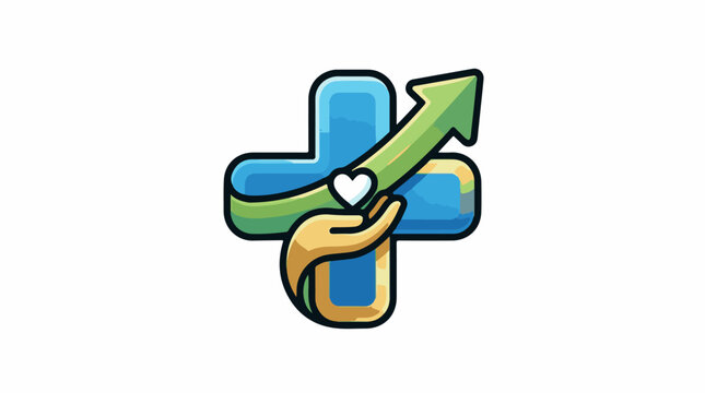 Helping hand nurtures growth symbolized by a heart and upward arrow