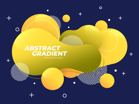 Modern Abstract Liquid Gradient Background with Yellow Green Fluid Shapes on Navy Blue