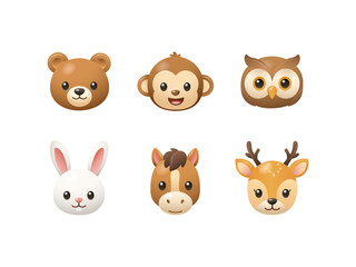 Fototapeta premium Forest Animal Cute 3D Emoji Icon Pack, bear, rabbit, horse, owl, monkey, and deer
