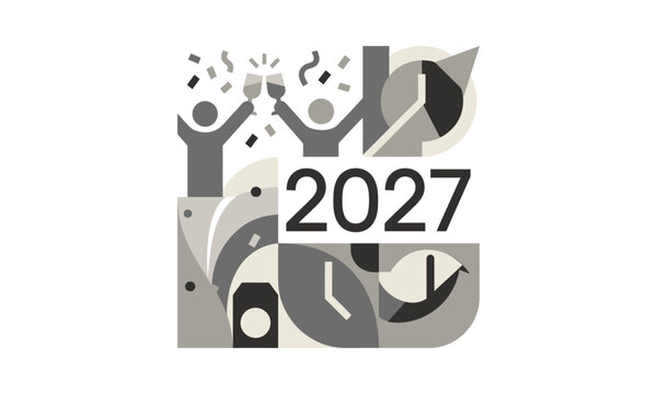 Abstract cubist 2027 New Year party art.