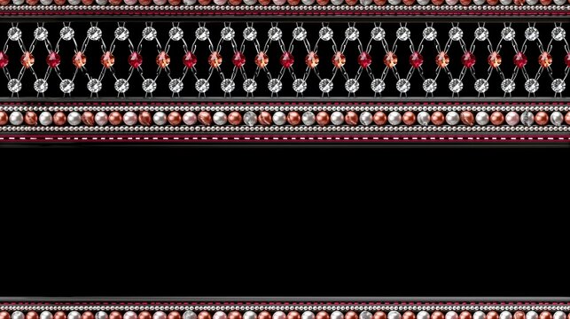 Decorative repeating fabric pattern featuring intricate rows of rhinestones and pearl beaded embellishments on dark background rhinestone decorative embellishment background clothing ornament