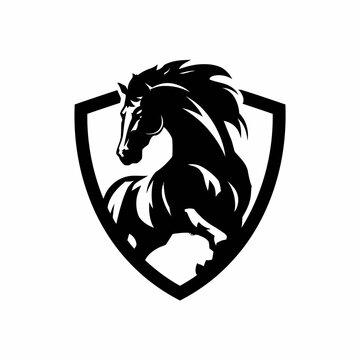 Horse mascot silhouette inside a shield emblem