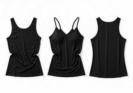 Three black sports tank tops front view