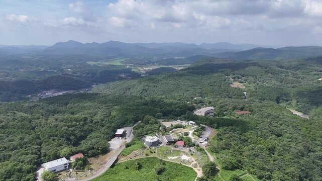 Aerial View of Akiyoshidai Karst Plateau in Yamaguchi Japan, 4K Summer Landscape with Copy Space 07
