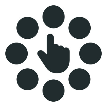 Hand clicking on a button surrounded by circles  user interface symbol icon