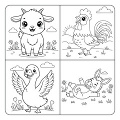 Obraz premium Cute Baby Farm Animals Coloring Page Vector Illustration 