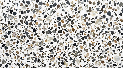 Fototapeta premium White terrazzo surface with dark gray brown and beige aggregate chips