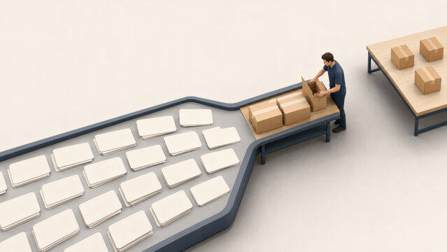 Isometric order fulfillment conveyor with packing worker