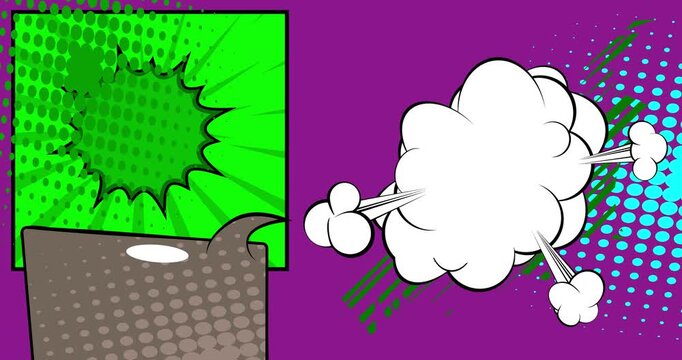 Cartoon background animation, comic book backdrop video. Retro comics pop art design.